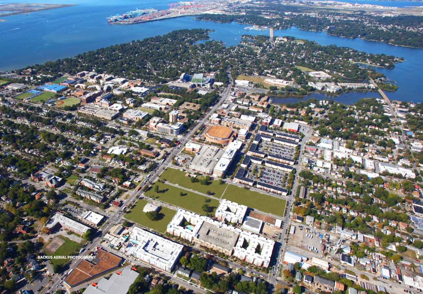 large size drone photo of ODU campus